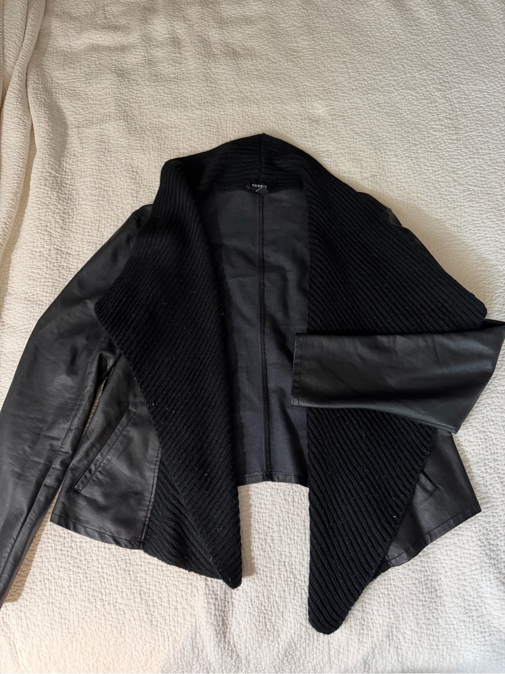 Torrid Cropped Faux Leather Jacket w/ Sweater Detail
